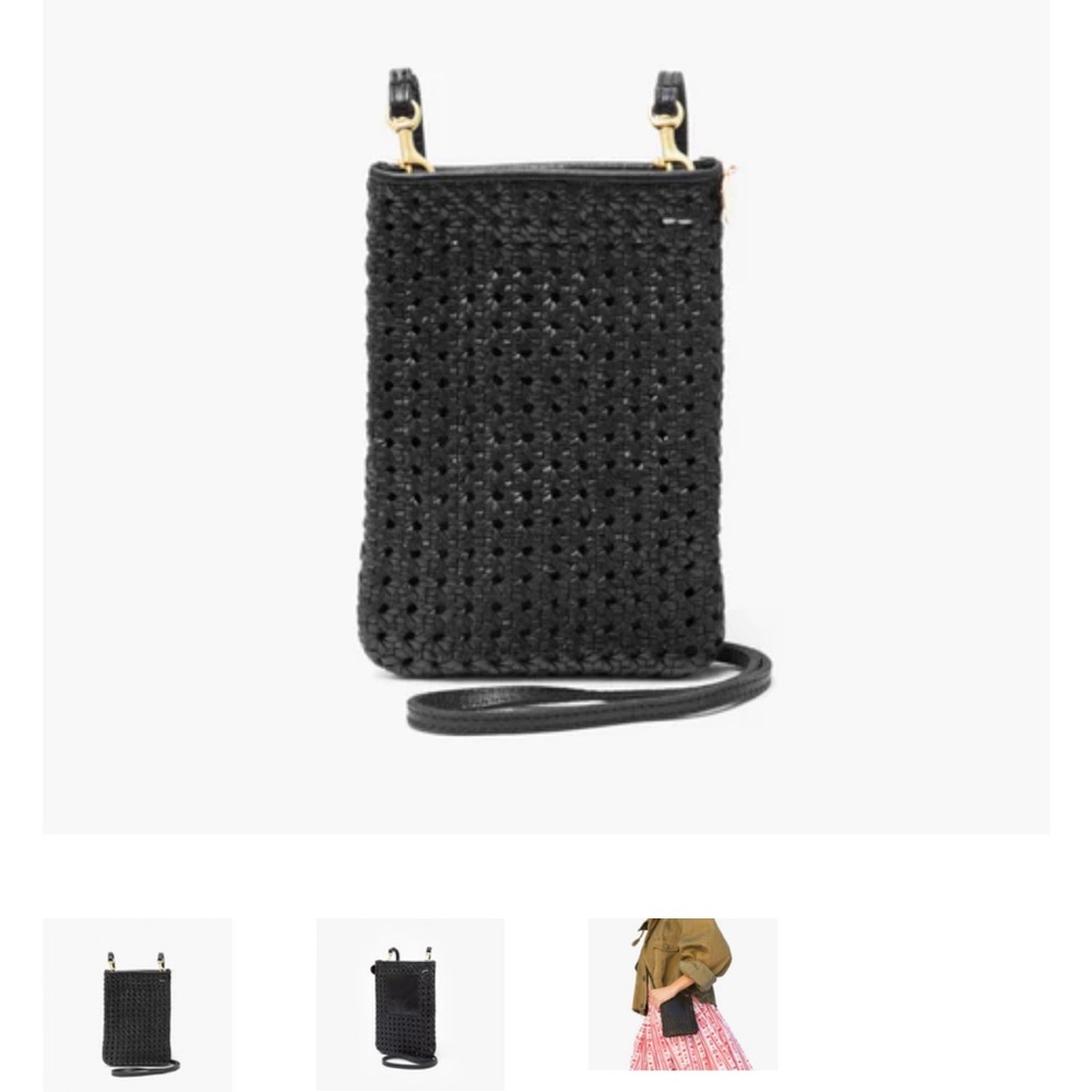 Clare V black rattan poche bag crossbody purse